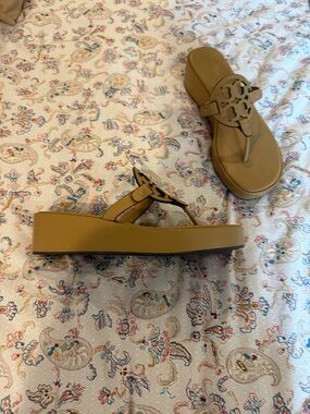 Tory Burch Mustard Tan Platform Thong Sandals